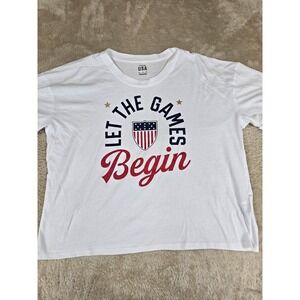 Team USA Let The Games Begin Graphic T Shirt‎ Women's XL White Olympic Apparel